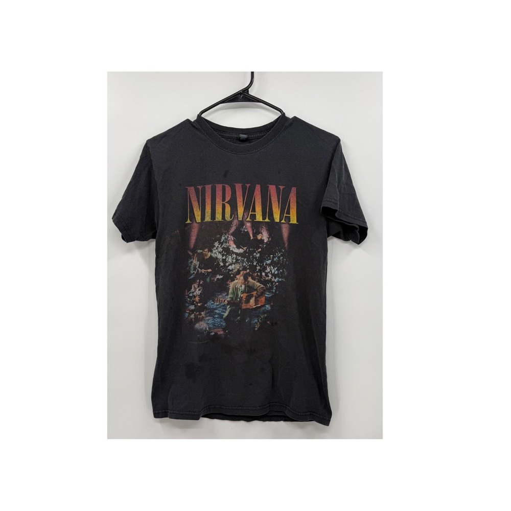 M&O Gold Small Nirvana MTV Unplugged‎ T-Shirt Mens Black Graphic Grunge Rock Tee